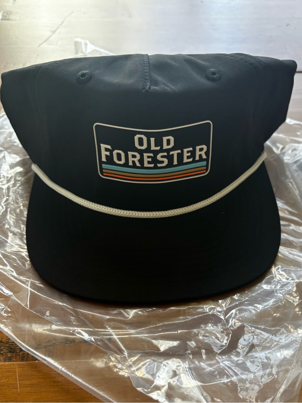 Old Forester Whiskey Hat with Rope Black Multicolor Stripe Brim New in Bag